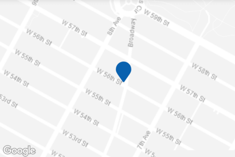 Map view of a commercial real estate listing located at 250 West 57th Street in New York City.