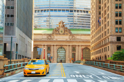 Grand Central Terminal viaduct and old entrance, a historic landmark in New York City.