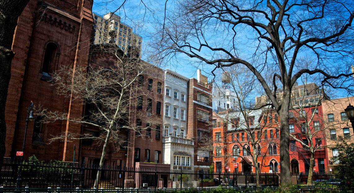 Residential buildings by Stuyvesant Square, Greenwich Village, Manhattan, NYC