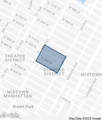 Map of the Rockefeller Center neighborhood located in Manhattan, New York City.