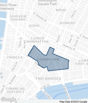 Map showing the location New York City's Chinatown.